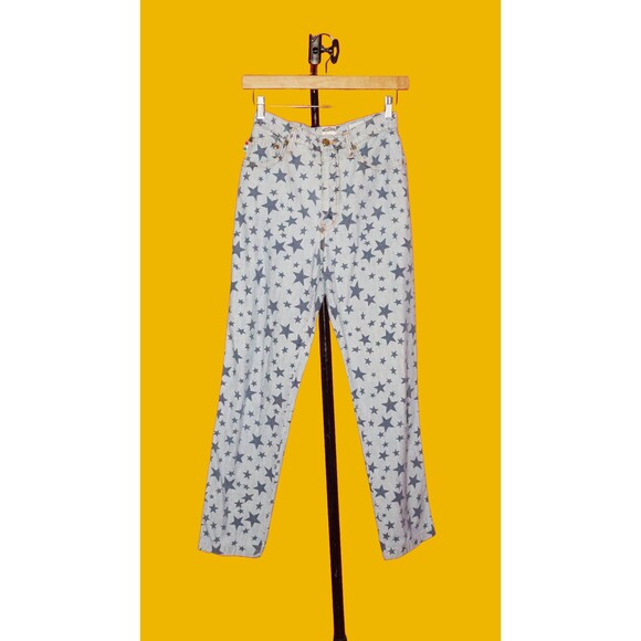 1990s-Y2K MOSCHINO JEANS STARS Cotton Denim Pants Peace Sign Back Pocket. XS - Picture 2 of 10